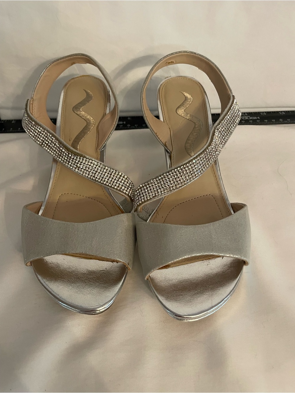 Nina Silver Rhinestone Slingback Heels